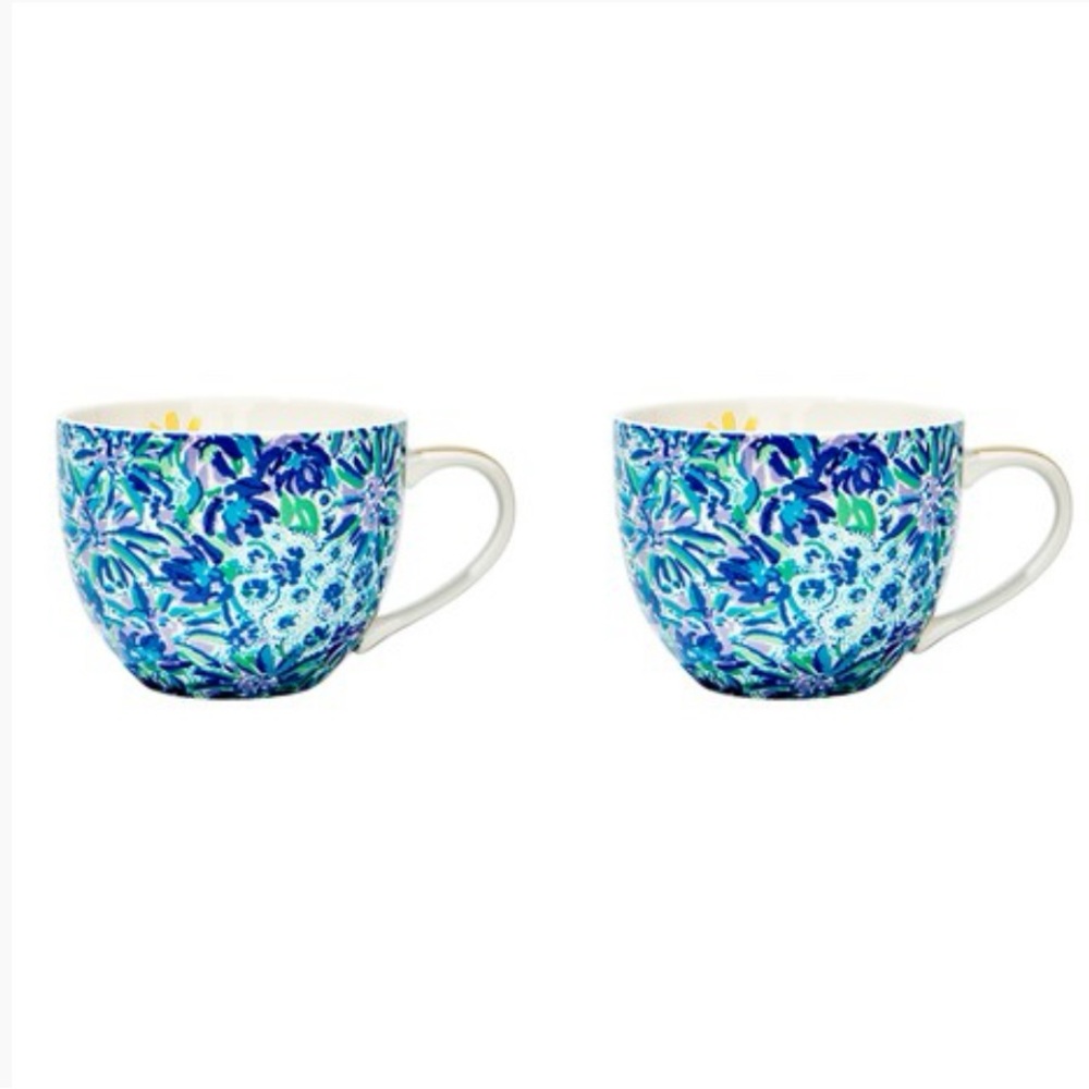 Lili Pulitzer Floral Blue Ceramic Mugs Set